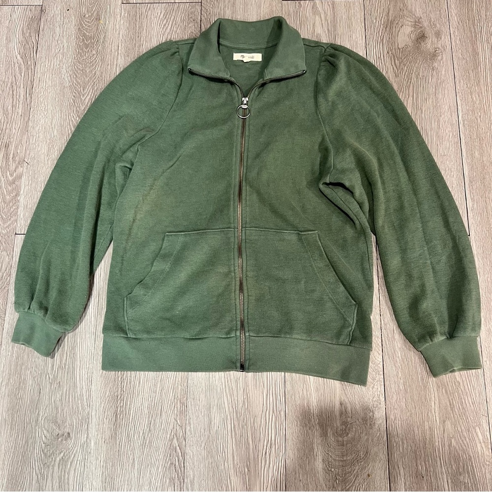 Madewell Garment-dyed Terry Zip-up Sweater Women's Size Xs Sage Green Oversized